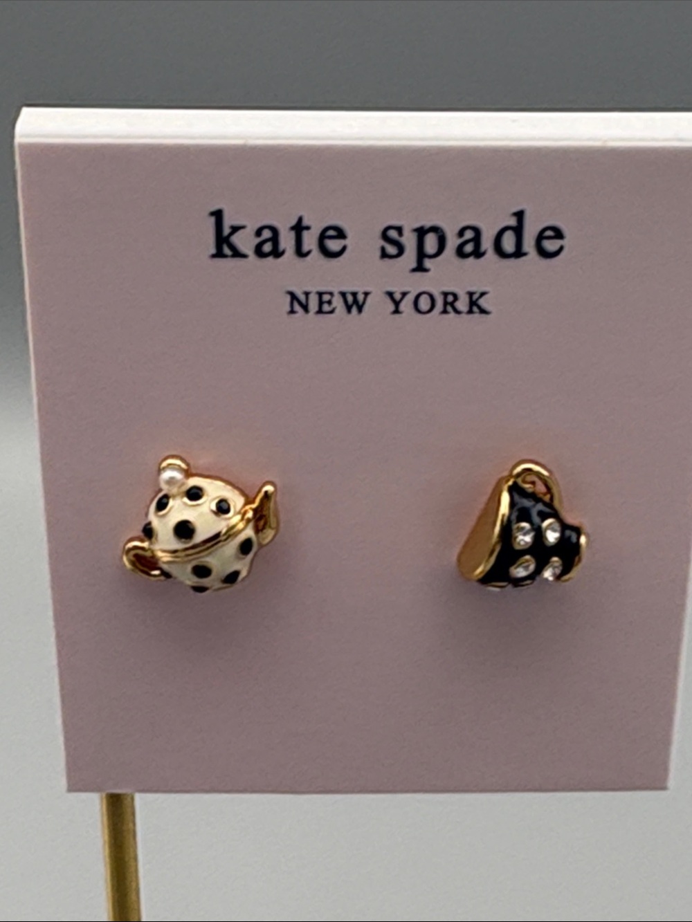 kate spade Gold Teapot & Black Polka Dot Purse Stud Earrings